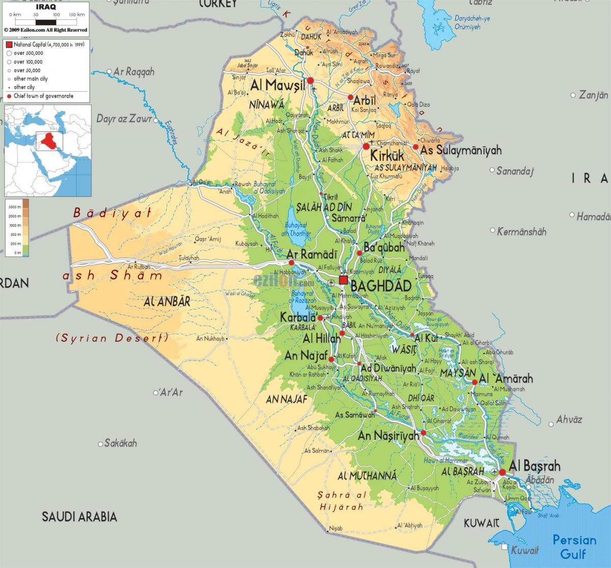 Kaart van Irak geografie