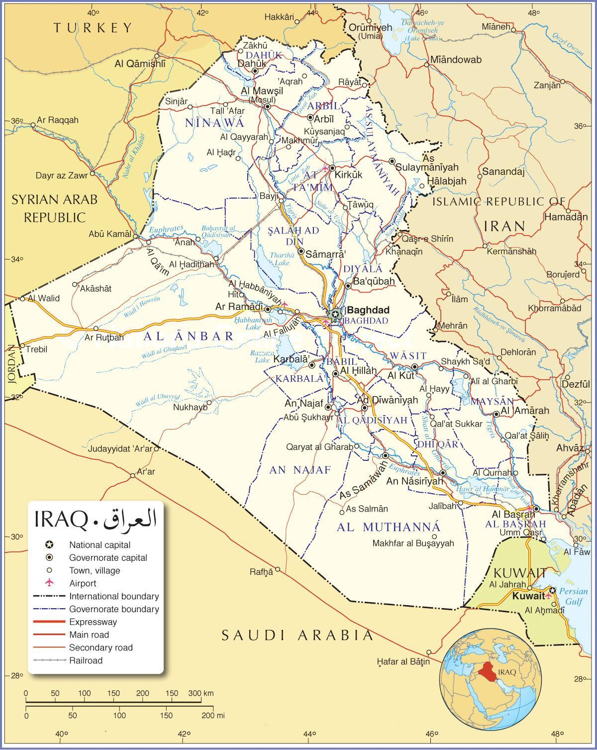 Kaart van Irak paaie
